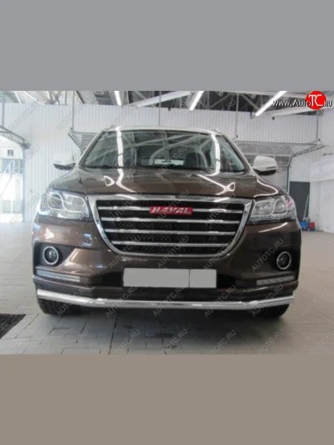 Защита переднего бампера Slitkoff (Ø 57 мм). Haval H2 (2014-2021) (Сталь с полимерным покрытием. Цвет: серебристый)