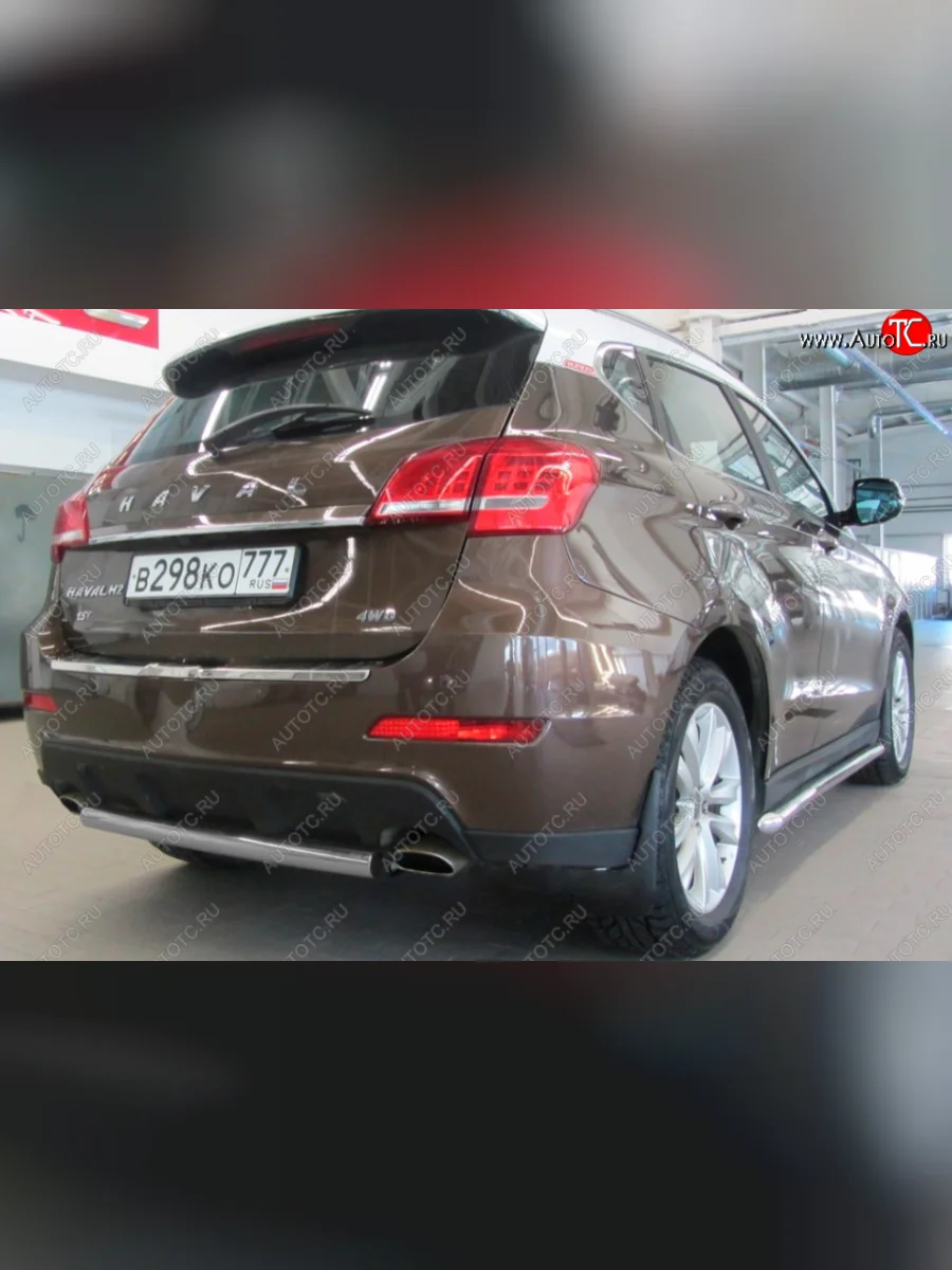 Защита заднего бампера Slitkoff (Ø 57, короткая) Haval H2 (2014-2021) (Сталь с полимерным покрытием. Цвет: серебристый)  в Керчи Республика Крым