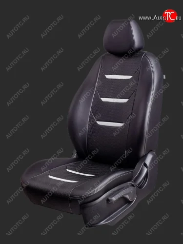 Чехлы для сидений Lord Autofashion Турин 2 (экокожа, спинка 40/60, подлокотник, 2 П- и 3 Г-образных подголовника) (Черный, вставка черная и белая, строчка белая) Hyundai Tucson  TL (2015-2021) дорестайлинг, рестайлинг