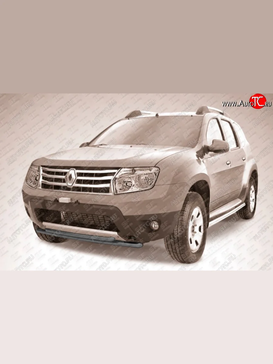Защита переднего бампера Slitkoff (Ø 42+Ø 42, двойная). Renault Duster HS дорестайлинг (2010-2015) (Сталь с полимерным покрытием. Цвет: черный)  в Перми Пермском крае