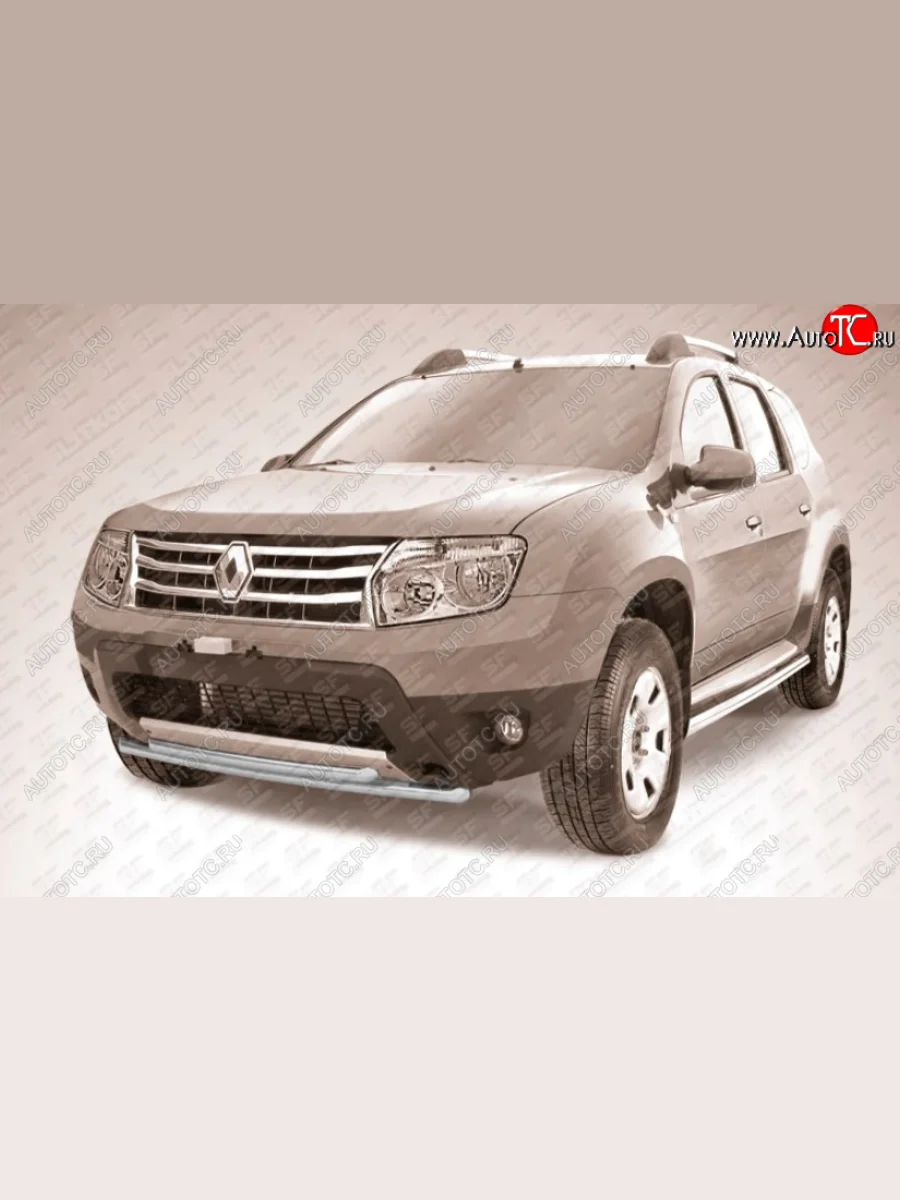 Защита переднего бампера Slitkoff (Ø 42+Ø 42, двойная).  Renault Duster (2010-2015) HS (Сталь с полимерным покрытием. Цвет: серебристый)  в Самаре Самарской области