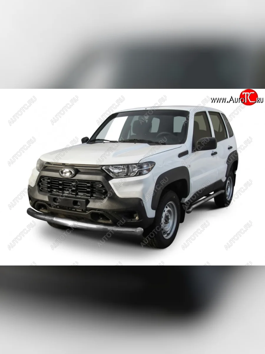 Защита переднего бампера Slitkoff (Ø 76 мм). Лада ВАЗ Нива Трэвел (212300-80) (2021-2025) (Нержавеющая сталь)  в Перми Пермском крае