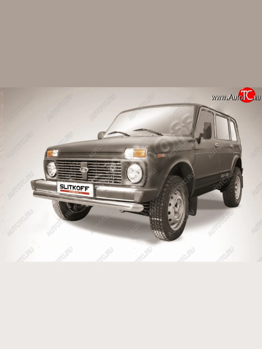 Защита переднего бампера (Ø 76 мм) Slitkoff  Лада ВАЗ нива 4х4 (1993-2025) 2131, 2329 (Нержавеющая сталь)  в Самаре Самарской области