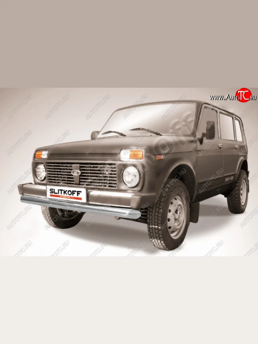 Защита переднего бампера (Ø 76 мм) Slitkoff   Лада ВАЗ нива 4х4 (1993-2025) 2131, 2329, 2121 (Legend) (Сталь с полимерным покрытием. Цвет: серебристый)  с доставкой в г. Керчь