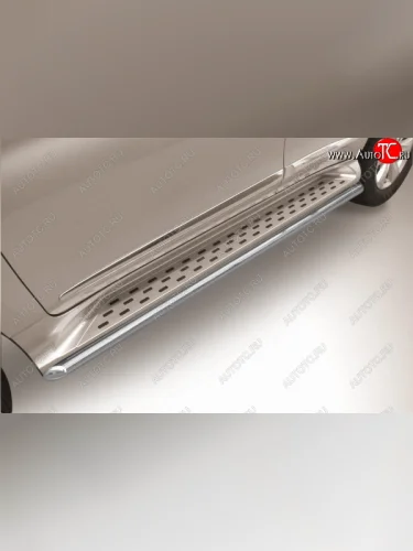 Защита штатного порога Slitkoff (Ø 42 мм) (Сталь с полимерным покрытием. Цвет: серебристый) Haval H9 дорестайлинг (2015-2017)