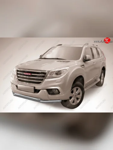 Защита переднего бампера Slitkoff (Ø 57+Ø 57, двойная). (Сталь с полимерным покрытием. Цвет: серебристый) Haval H9 (2017-2019) 1-ый рестайлинг