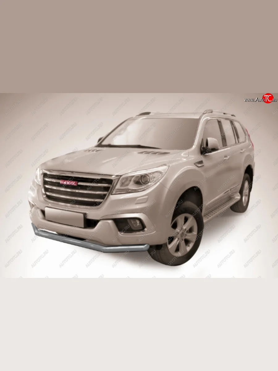 Защита переднего бампера Slitkoff (Ø 57 мм). Haval H9 1-ый рестайлинг (2017-2019) (Сталь с полимерным покрытием. Цвет: серебристый)  в Керчи Республика Крым