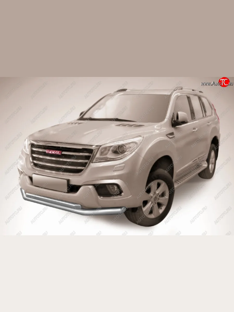 Защита переднего бампера Slitkoff (Ø 76+Ø 57, двойная).  Haval H9 (2017-2019) (Сталь с полимерным покрытием. Цвет: серебристый)  в Самаре Самарской области