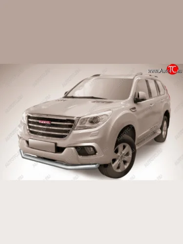 Защита переднего бампера Slitkoff (Ø 76 мм). (Сталь с полимерным покрытием. Цвет: серебристый) Haval H9 (2017-2019) 1-ый рестайлинг