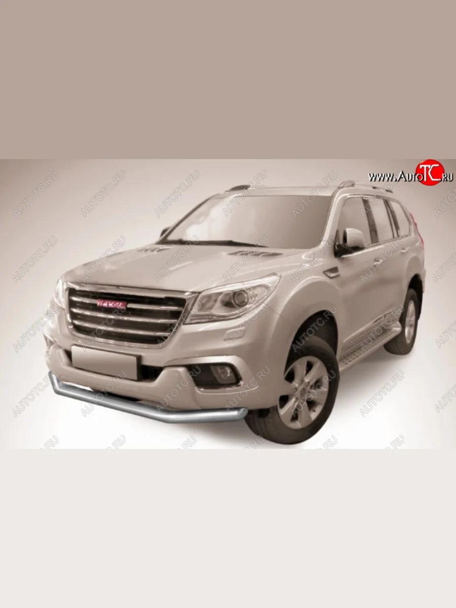 Защита переднего бампера Slitkoff (Ø 76 мм). Haval H9 1-ый рестайлинг (2017-2019) (Сталь с полимерным покрытием. Цвет: серебристый)  в Керчи Республика Крым