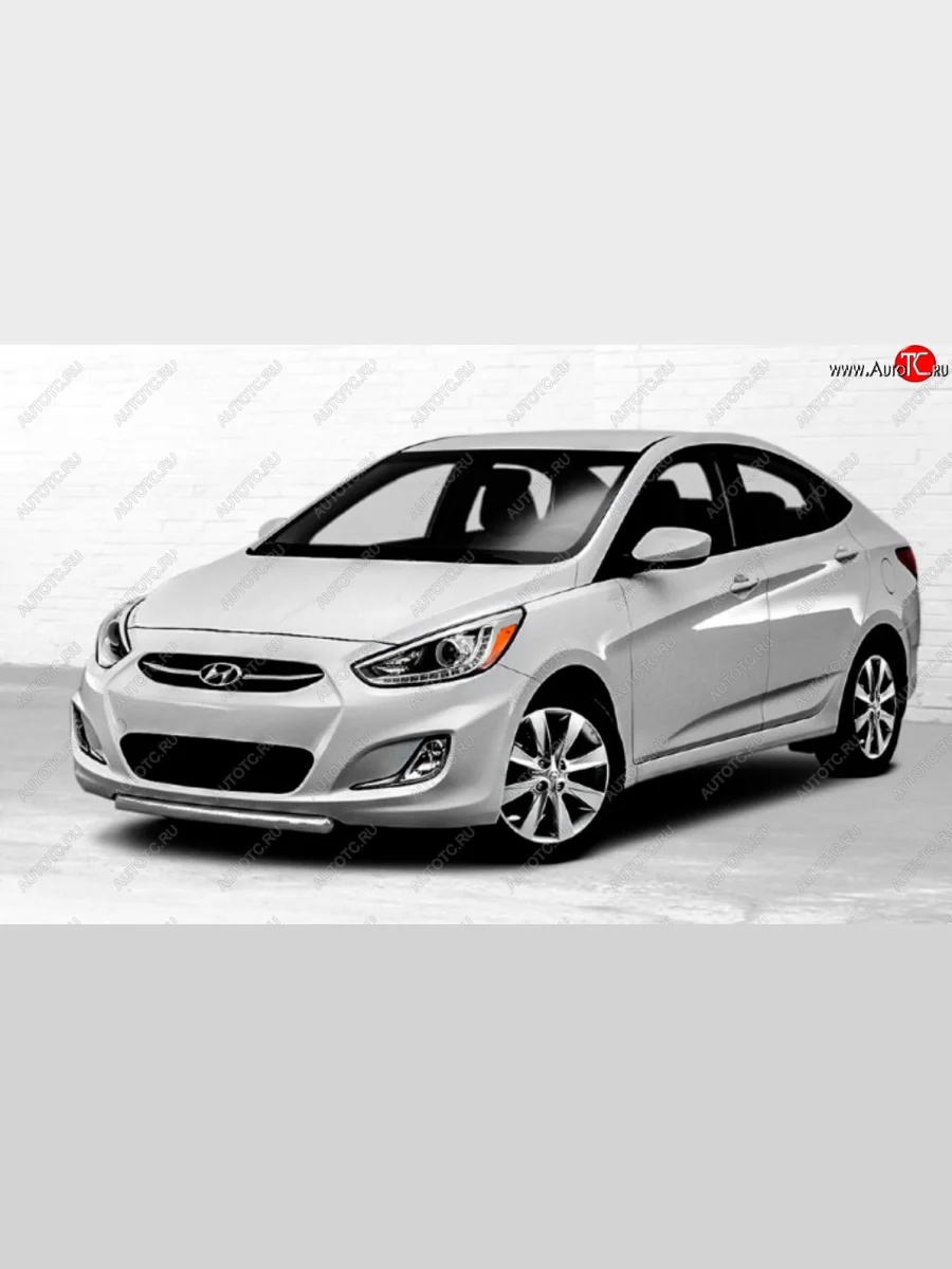 Защита переднего бампера Slitkoff (Ø 42 мм). Hyundai Solaris RBr хэтчбэк дорестайлинг (2010-2014) (Сталь с полимерным покрытием. Цвет: серебристый)  в Перми Пермском крае