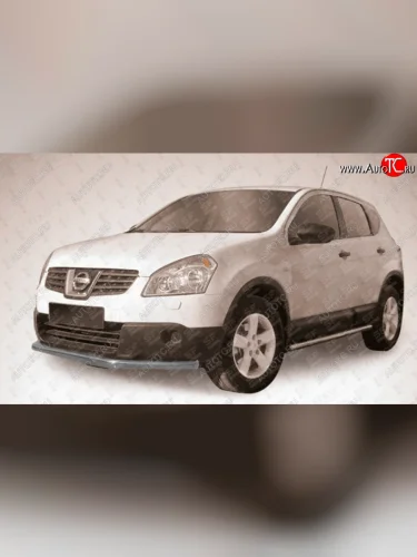 Защита переднего бампера Slitkoff (Ø 57 мм, длинная). (Сталь с полимерным покрытием. Цвет: серебристый) Nissan Qashqai  1 (2010-2013) J10 рестайлинг