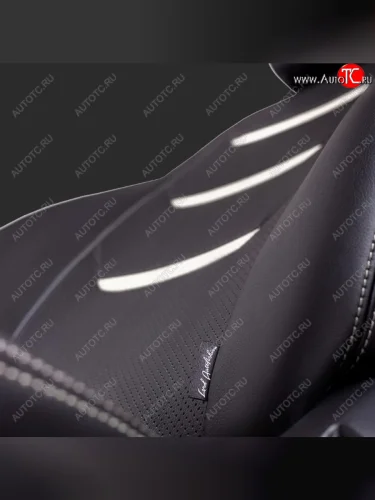 Чехлы для сидений Lord Autofashion Турин 2 (экокожа, спинка 40/60, 3 П-образных подголовника) (Черный, вставка черная/белая, строчка белая) KIA Cerato 4 BD дорестайлинг, хэтчбэк (2018-2021)