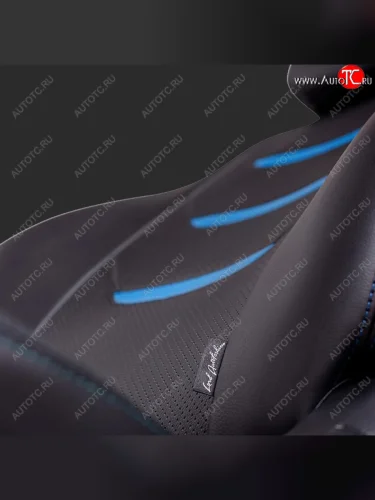 Чехлы для сидений Lord Autofashion Турин 2 (экокожа, спинка 40/60, 3 П-образных подголовника) (Черный, вставка черная/синяя, строчка синяя) KIA Cerato 4 BD дорестайлинг, хэтчбэк (2018-2021)