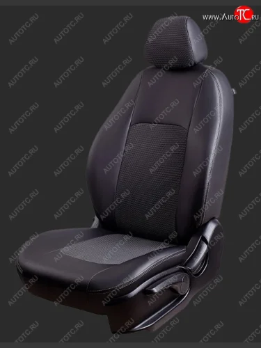 Чехлы для сидений Lord Autofashion Турин (экокожа/жаккард, спинка 40/60, 3 П-образных подголовника) (Черный, вставка жаккард Тома Серый) KIA Cerato 4 BD дорестайлинг, хэтчбэк (2018-2021)
