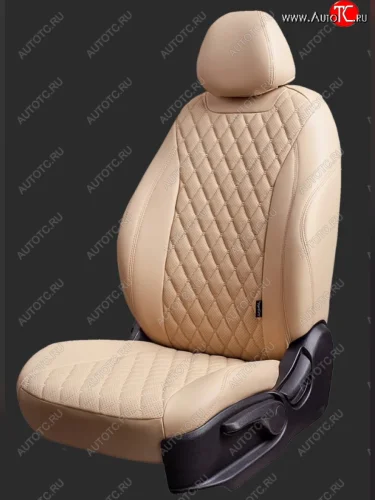 Чехлы для сидений Lord Autofashion Байрон (экокожа, спинка 40/60, 3 П-образных подголовника) (Бежевый, вставка бежевая, строчка бежевая) KIA Cerato 4 BD дорестайлинг, хэтчбэк (2018-2021)