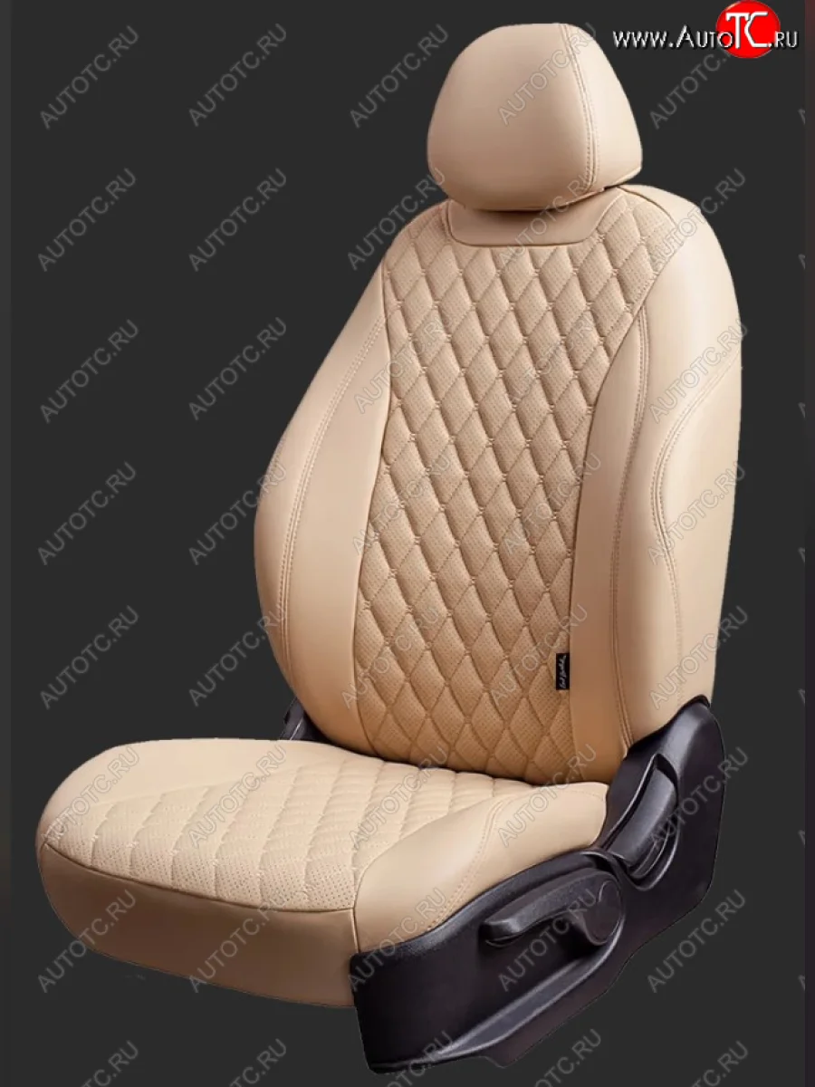 Чехлы для сидений Lord Autofashion Байрон (экокожа, спинка 40/60, 3 П-образных подголовника) KIA Cerato 4 BD дорестайлинг, хэтчбэк (2018-2021) (Бежевый, вставка бежевая, строчка бежевая)  в Самаре Самарской области