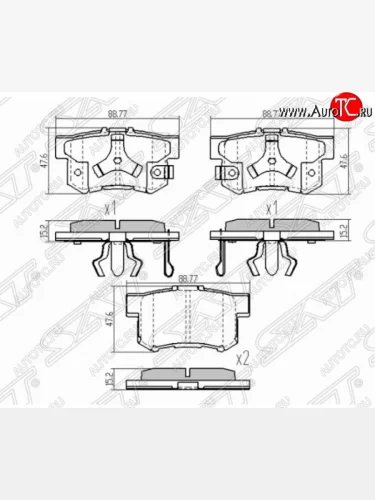 Комплект задних тормозных колодок с крепежом в поршень суппорта SAT Honda CR-V RD4,RD5,RD6,RD7,RD9  рестайлинг (2004-2006)