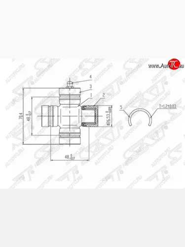 Крестовина карданного вала SAT Hyundai Tucson  JM (2004-2010), KIA Sportage  2 JE,KM (2004-2010)