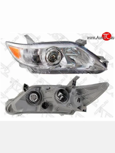 Правая фара SAT (не ксенон / без корректора, хром, с желтым поворотом) Toyota Camry XV40 рестайлинг (2009-2011)