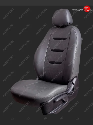 Чехлы для сидений Lord Autofashion Турин 2 (экокожа) (Серый, вставка серая/черная, строчка черная) KIA Spectra (2000-2009)