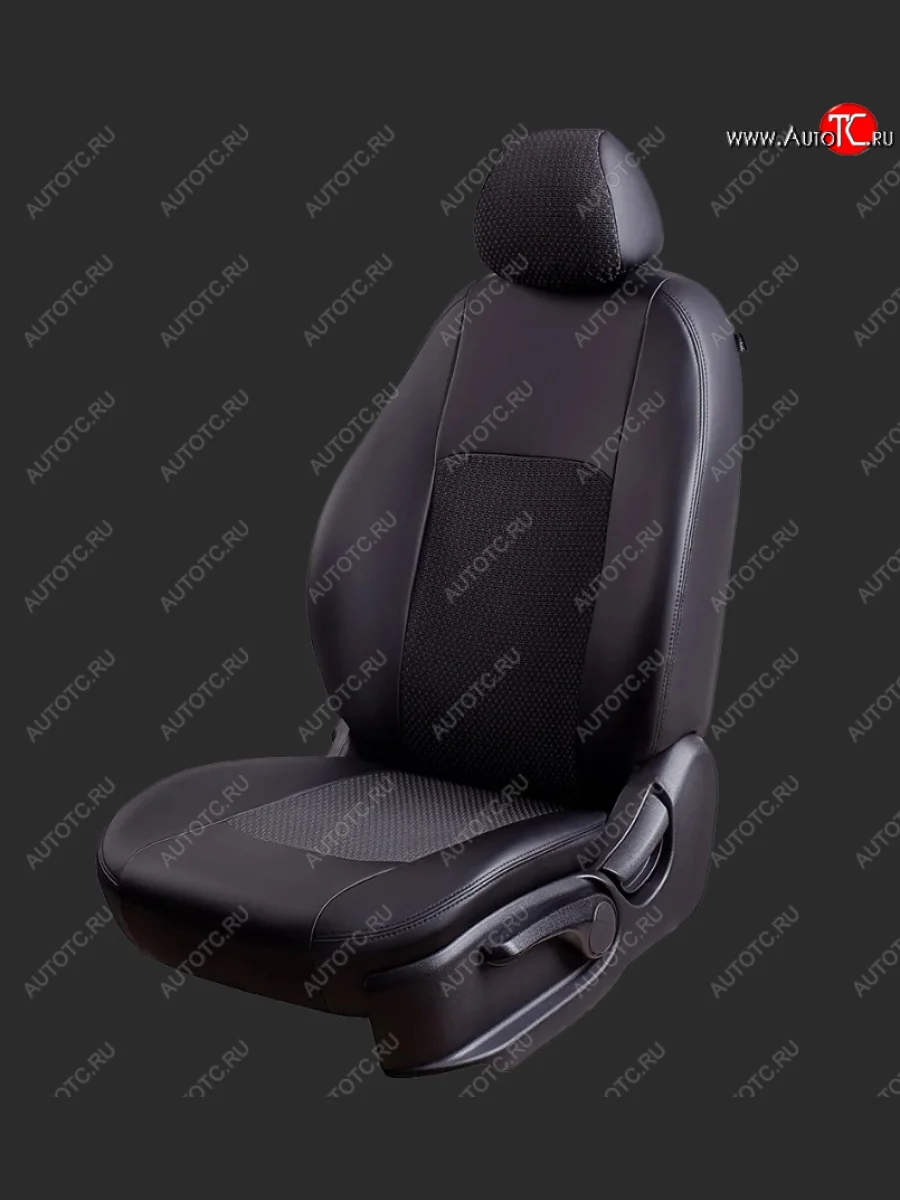 Чехлы для сидений Lord Autofashion Турин (экокожа/жаккард, спинка 60/40, 3 П-образных подголовника) KIA Spectra (2000-2009) (Черный, вставка жаккард Чёрный Вега)  в Воронеже Воронежской области