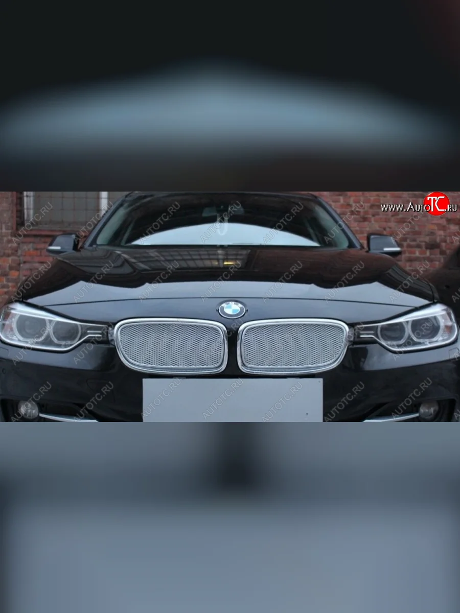 Защитная сетка решетки радиатора Стрелка 11 Премиум (алюминий) BMW 3 серия F30 седан дорестайлинг (2012-2015) (Цвет: хром)  с доставкой в г. Керчь
