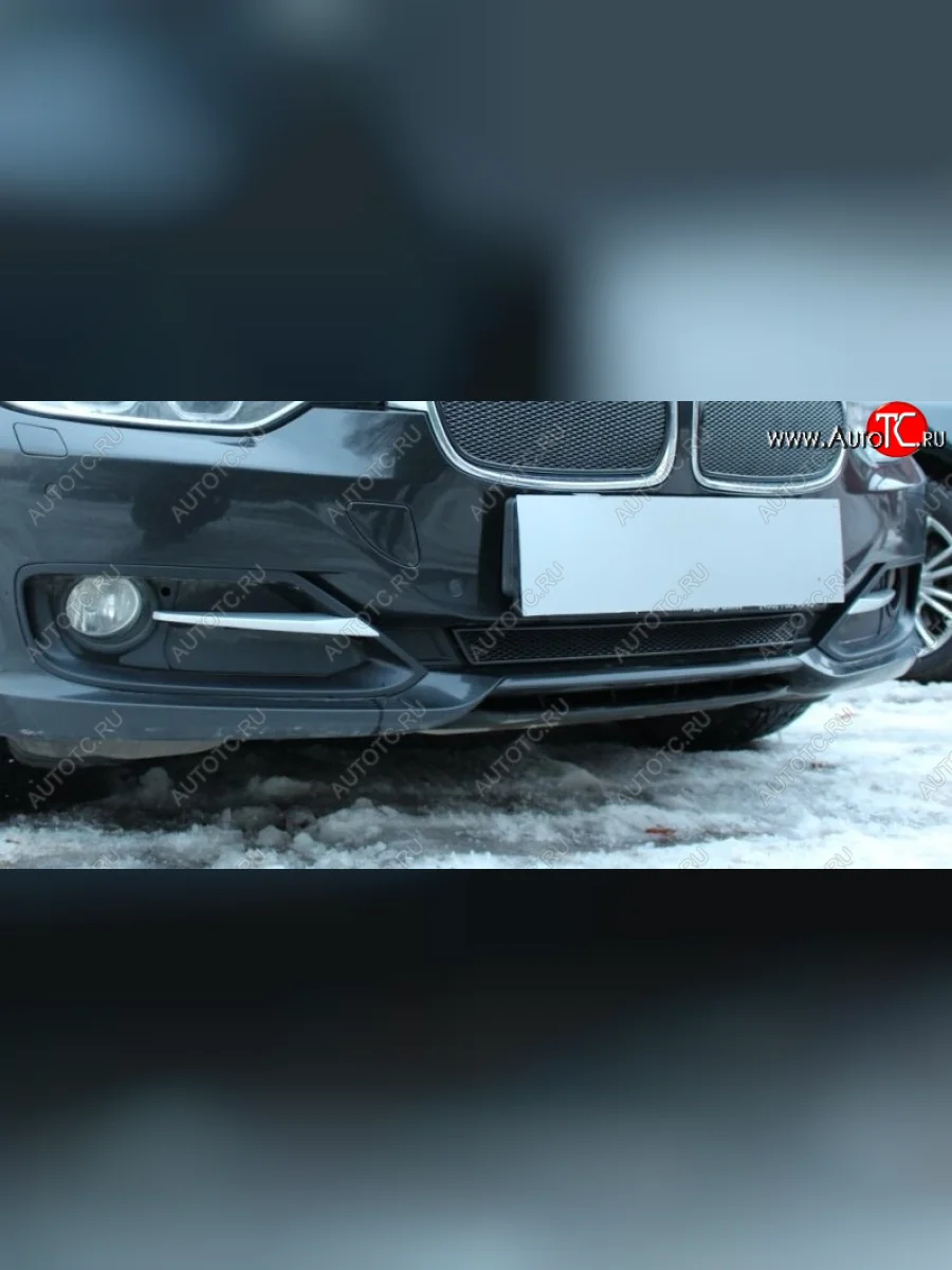 Защитная сетка радиатора в бампер Стрелка 11 Премиум (алюминий) BMW 3 серия F30 седан дорестайлинг (2012-2015) (Цвет: черный)  с доставкой в г. Керчь