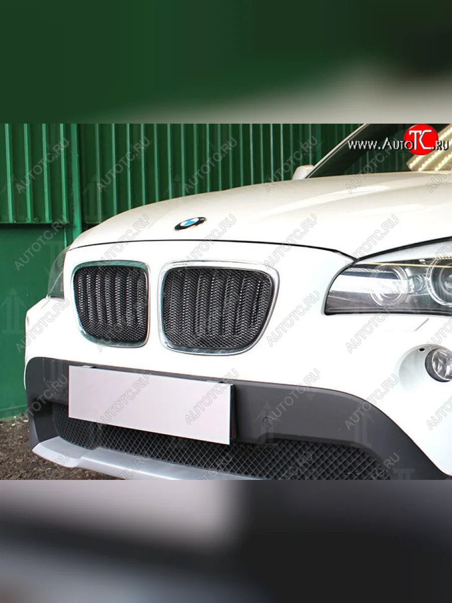 Защитная сетка решетки радиатора Стрелка 11 Премиум (алюминий) BMW X1 E84 (2009-2015) (Цвет: черный)  в Самаре Самарской области
