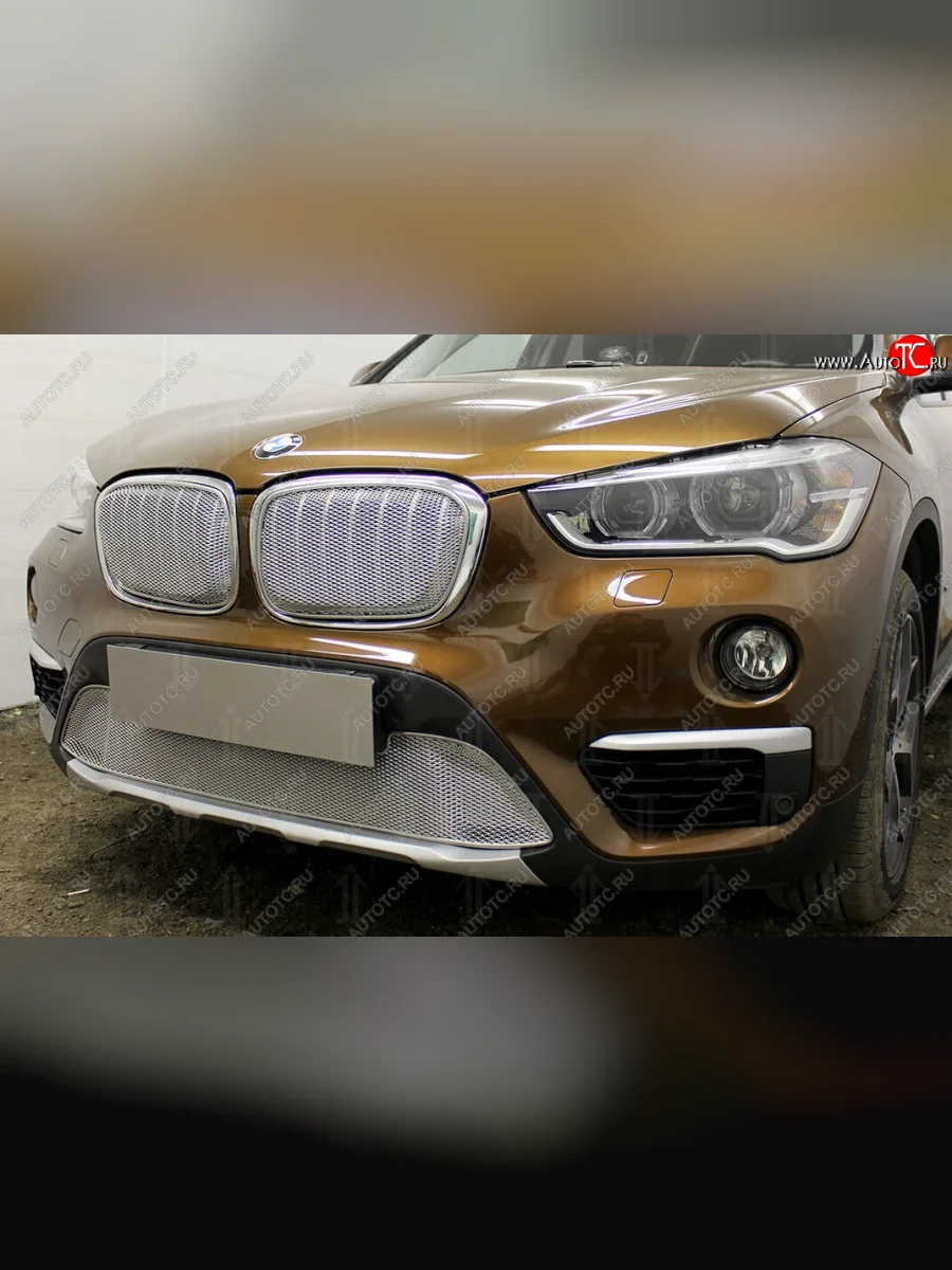 Защитная сетка радиатора в бампер Стрелка 11 Премиум (алюминий) BMW X1 F48 дорестайлинг (2015-2019) (Цвет: хром)  в Самаре Самарской области
