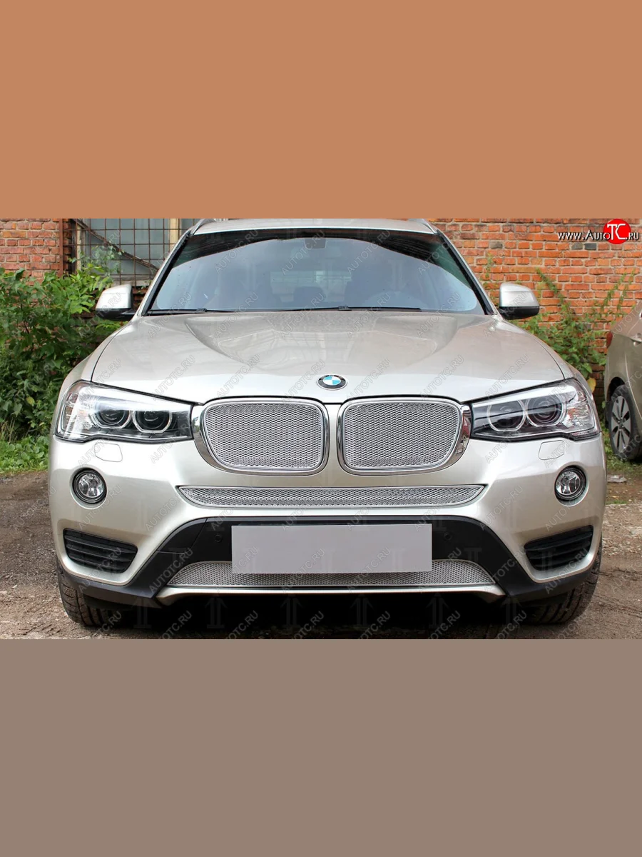 Защитная сетка радиатора в бампер Стрелка 11 Премиум (алюминий, верхняя)  BMW X3 (2014-2017) F25 (Цвет: хром)  в Воронеже Воронежской области