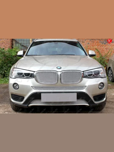 Защитная сетка радиатора в бампер Стрелка 11 Премиум (алюминий, нижняя) (Цвет: хром) BMW X3 F25 рестайлинг (2014-2017)