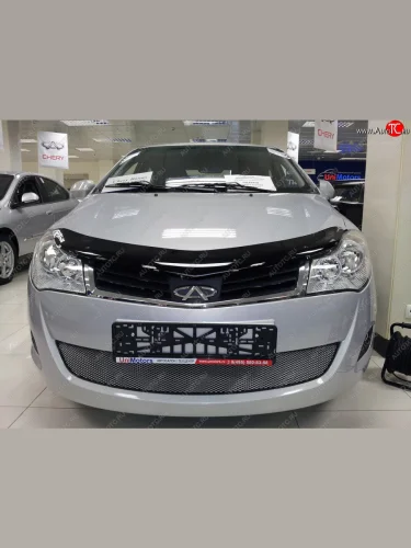 Защитная сетка радиатора в бампер Стрелка 11 Стандарт (алюминий, пластик) (Цвет: хром) Chery Bonus 3 (A19) седан (2013-2016)