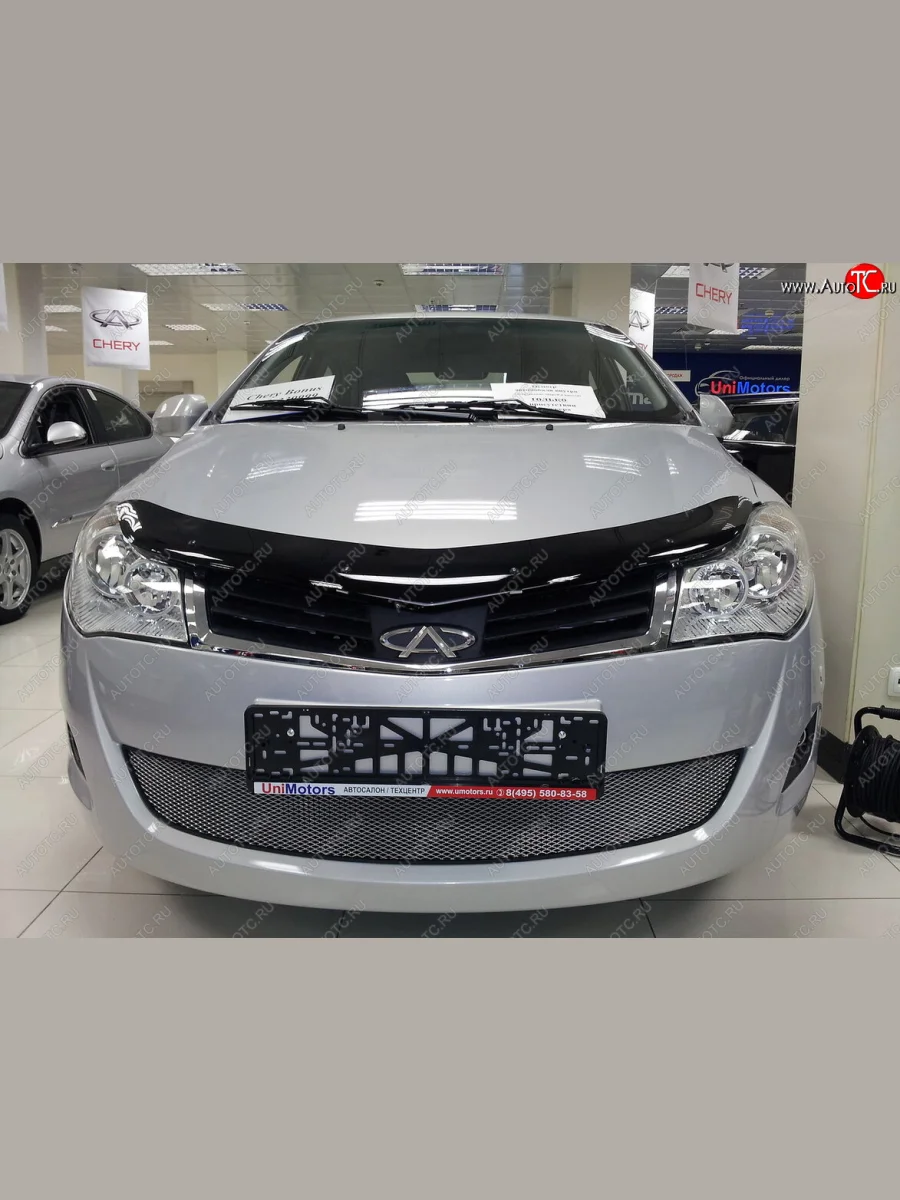 Защитная сетка радиатора в бампер Стрелка 11 Стандарт (алюминий, пластик) Chery Bonus 3 (A19) седан (2013-2016) (Цвет: хром)  в Керчи Республика Крым