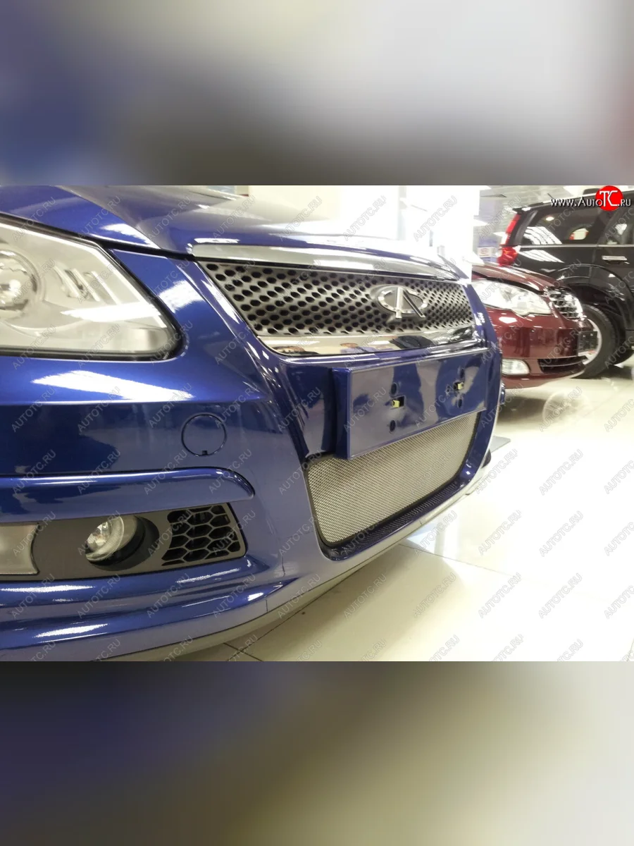 Защитная сетка радиатора в бампер Стрелка 11 Стандарт (алюминий, пластик) Chery M11 A3 хэтчбэк (2008-2017) (Цвет: хром)  с доставкой в г. Пермь