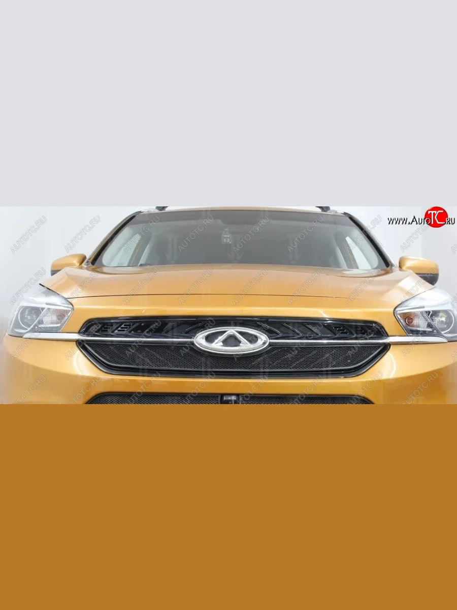 Защитная сетка решетки радиатора Стрелка 11 Стандарт (алюминий/пластик) Chery Tiggo 7 (2016-2020) (Цвет: черный)  в Перми Пермском крае