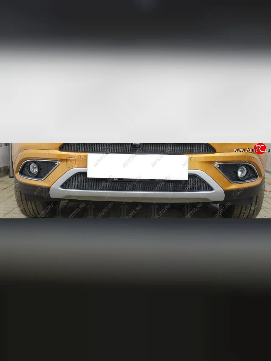 Защитная сетка радиатора в бампер Стрелка 11 Стандарт (алюминий/пластик, нижняя) Chery Tiggo 7 (2016-2020) (Цвет: черный)  в Перми Пермском крае