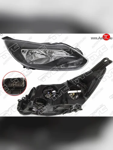 Правая фара (чёрная, с корректором) TYC Ford Focus 3 хэтчбэк дорестайлинг (2010-2015)
