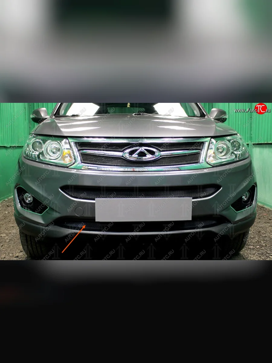 Защитная сетка радиатора в бампер Стрелка 11 Стандарт (алюминий, пластик) Chery Tiggo 5 (T21) дорестайлинг (2014-2017) (Цвет: черный)  с доставкой в г. Пермь
