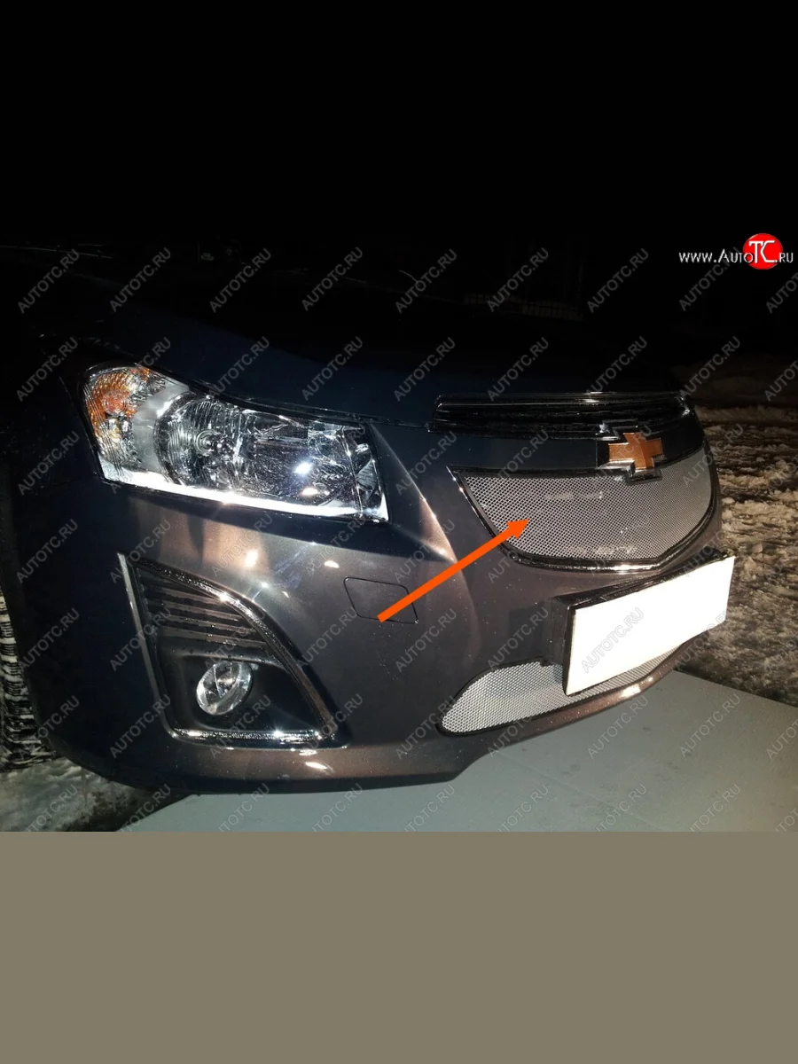 Защитная сетка решетки радиатора Стрелка 11 Стандарт (алюминий/пластик) Chevrolet Cruze J308 универсал рестайлинг (2012-2015) (Цвет: хром)  в Керчи Республика Крым