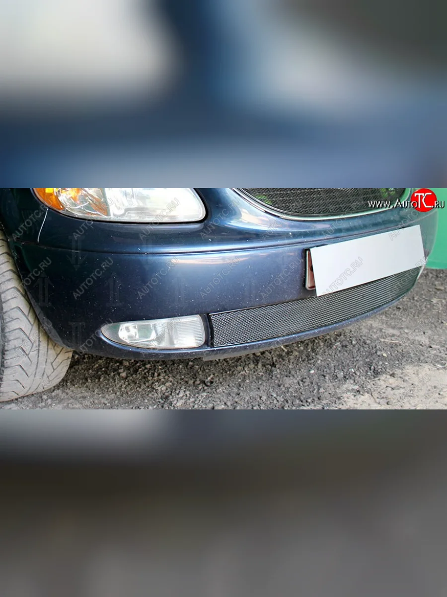 Защитная сетка радиатора в бампер Стрелка 11 Премиум (алюминий)  Chrysler Voyager (2000-2004) RG минивэн (Цвет: черный)  в Воронеже Воронежской области
