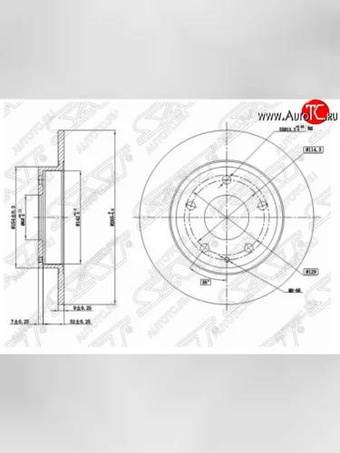 Задний тормозной диск SAT Mazda 3/Axela BM дорестайлинг, хэтчбэк (2013-2016)