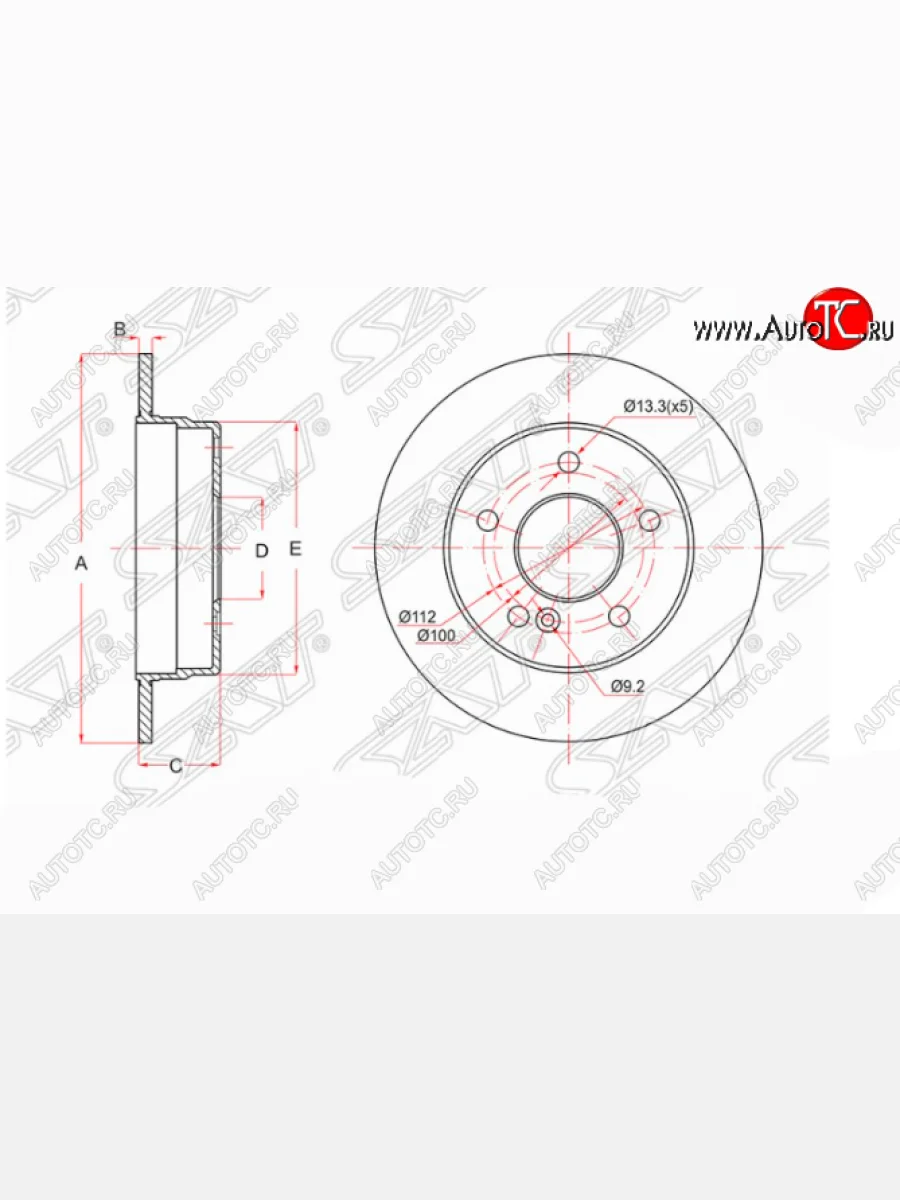 Задний тормозной диск SAT (не вентилируемый, d258 мм) Mercedes-Benz C-Class S202 дорестайлинг универсал (1992-1997)  в Перми Пермском крае