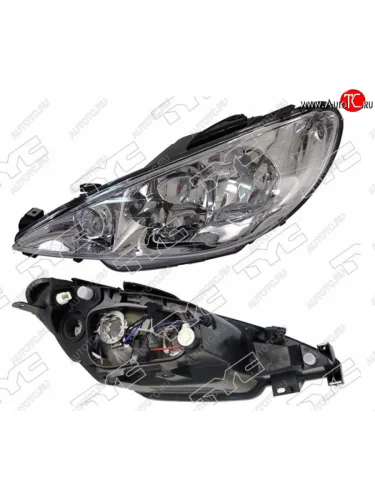 Левая фара передняя (хрусталь, под корректор) TYC Peugeot 206 хэтчбэк 3 дв. 2AC рестайлинг (2003-2009)