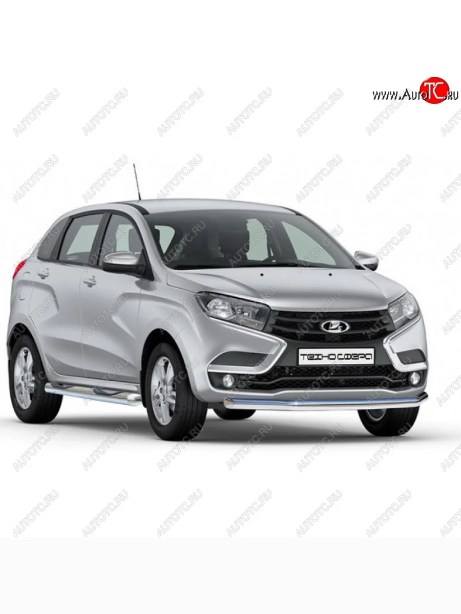 Защита штатных порогов на ТехноСфера (Техно Сфера) (Ø76 с проступью, сталь с покрытием)  Лада ВАЗ XRAY Cross (2018-2022) (В цвет: Серебристый)  В Кинешме Ивановской области