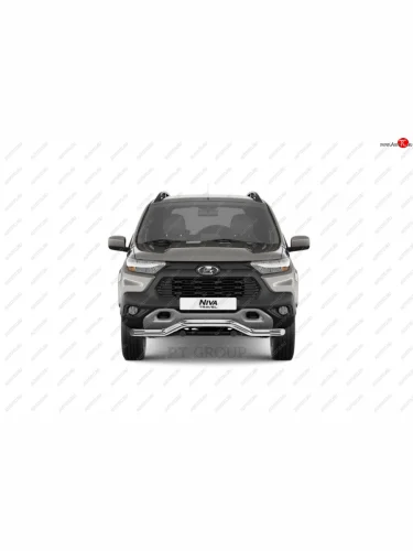 Защита переднего бампера Petroil Tuning (Ø63, волна) (Нержавейка полированная) Лада ВАЗ Нива Трэвел (2021-2025) (212300-80)