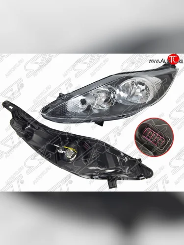 Левая фара (чёрная, с корректором) SAT Ford Fiesta 6 хэтчбэк 3 дв. дорестайлинг (2008-2013)