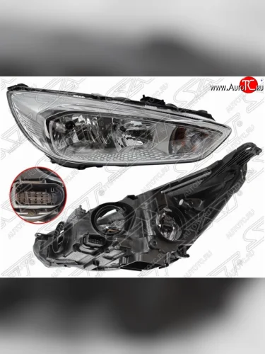 Передняя правая фара SAT (хром, с электрокорректором) Ford Focus 3 седан рестайлинг (2014-2019)
