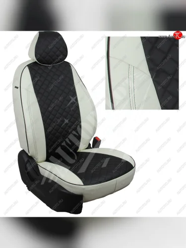 Чехлы сидений AUTOPILOT Экокожа Ромб (40/60 с задним подлокотника, Comfort / Prestige) (Белый + Черный) Toyota Corolla  E210 (2018-2022) седан дорестайлинг
