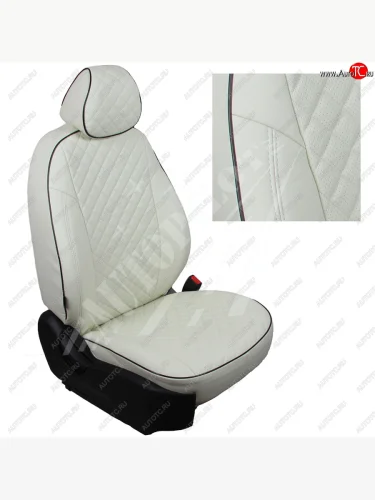 Чехлы сидений AUTOPILOT Экокожа Ромб (без столиков, задняя спинкаС 40/20/40, заднее сиденье 40/60, передний подлокотник, 2 П- и 3 Г-образных подголовника). (Белый + Белый) Volkswagen Tiguan  Mk2 (2016-2022) дорестайлинг, рестайлинг